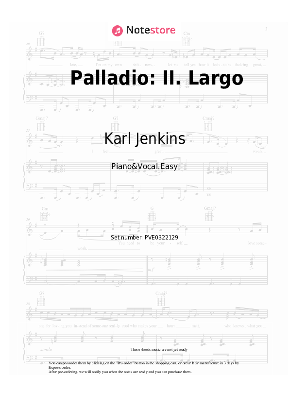 Palladio: II. Largo - Karl Jenkins Piano Sheet Music Easy and Vocal - Piano&Vocal.Easy