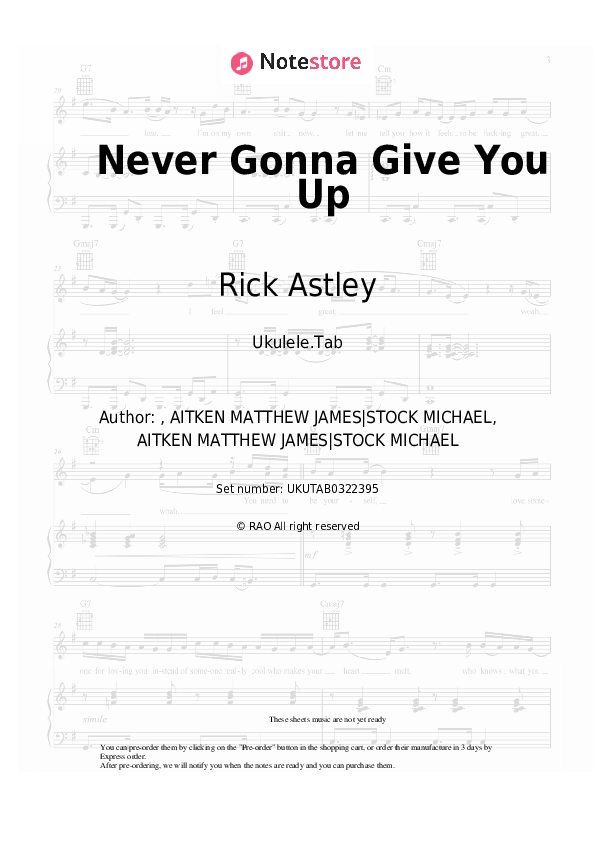 Never Gonna Give You Up - Rick Astley Sheet Music - Ukulele.Tab