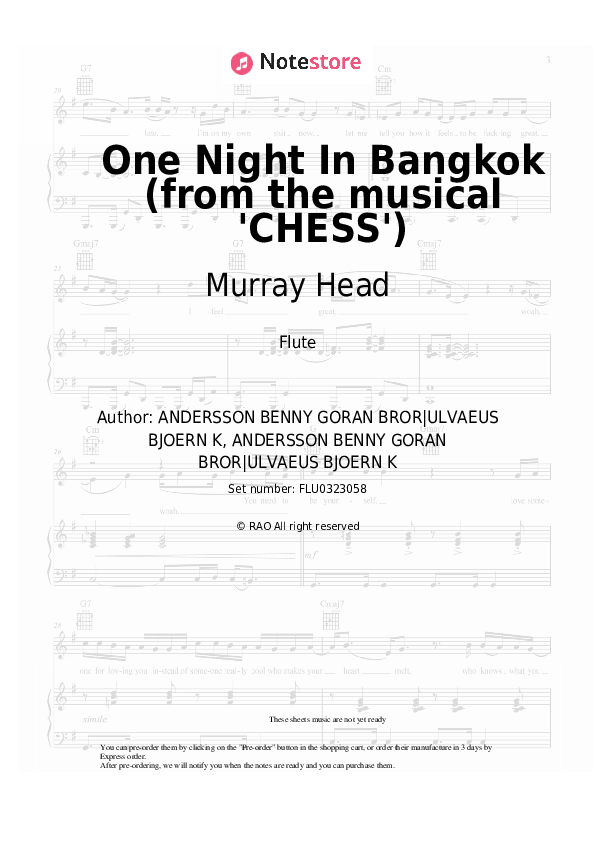 One Night In Bangkok (from the musical 'CHESS') - Murray Head Flute Sheet Music - Flute