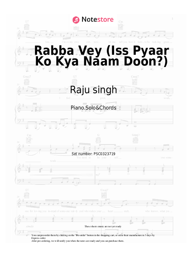 Rabba Vey (Iss Pyaar Ko Kya Naam Doon?) - Raju singh Piano Sheet Music and Chords - Piano.Solo&Chords