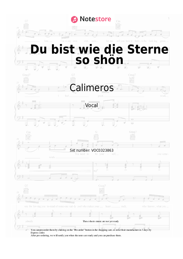 Du bist wie die Sterne so shön - Calimeros Vocal Sheet Music - Vocal