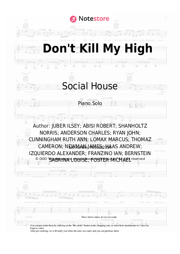 Sheet music Lost Kings, Wiz Khalifa, Social House - Don't Kill My High - Piano.Solo