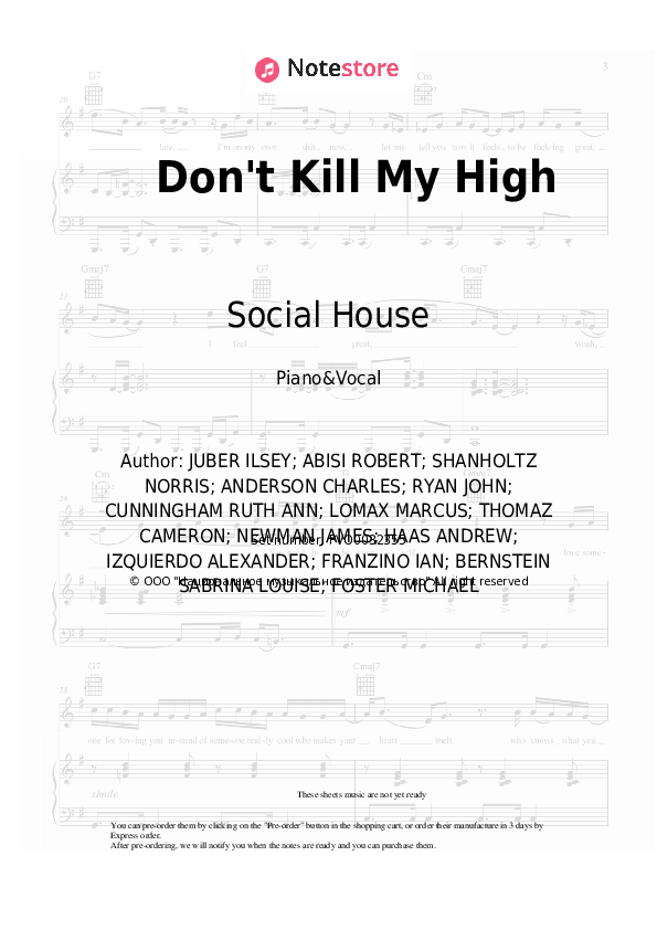 Sheet music with the voice part Lost Kings, Wiz Khalifa, Social House - Don't Kill My High - Piano&Vocal