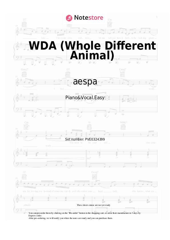 WDA (Whole Different Animal) - aespa Piano Sheet Music Easy and Vocal - Piano&Vocal.Easy