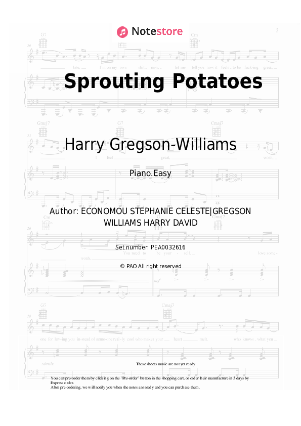 Easy sheet music Harry Gregson-Williams - Sprouting Potatoes - Piano.Easy
