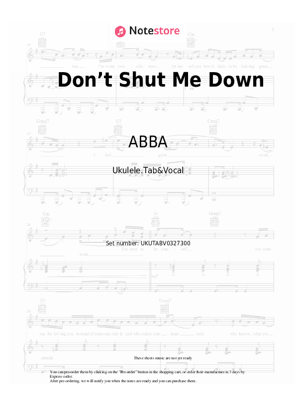 Don’t Shut Me Down - ABBA Sheet Music - Ukulele.Tab&Vocal