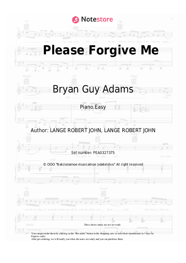 Please Forgive Me - Bryan Guy Adams Piano Sheet Music Easy - Piano.Easy