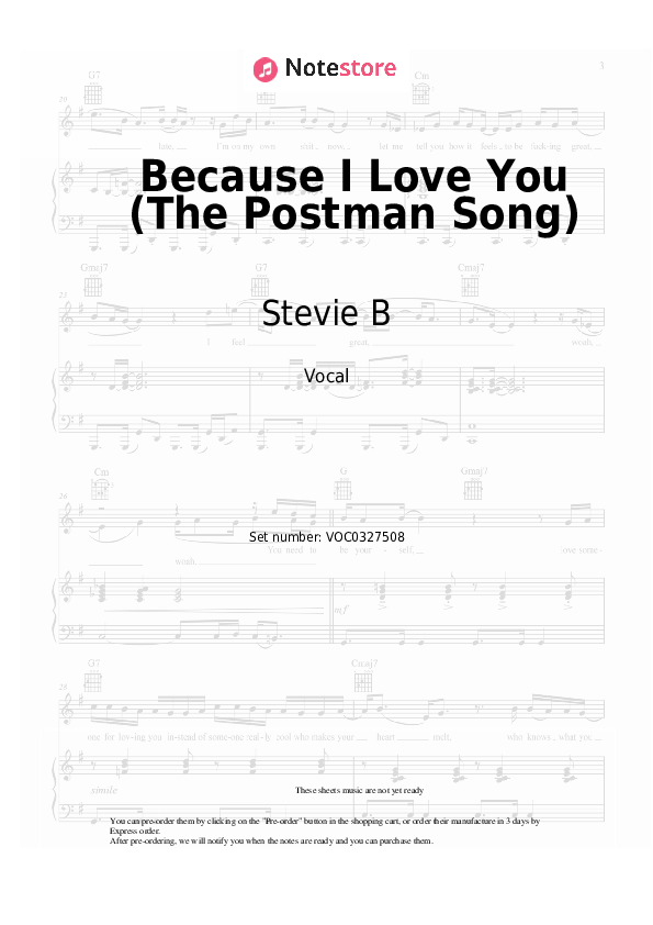Because I Love You (The Postman Song) - Stevie B Vocal Sheet Music - Vocal