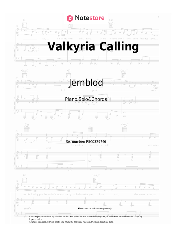 Valkyria Calling - Jernblod Piano Sheet Music and Chords - Piano.Solo&Chords