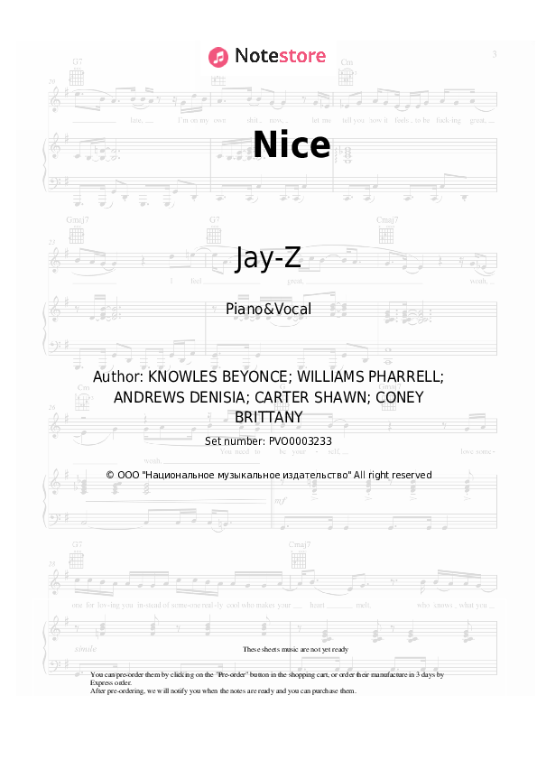 Nice - Beyonce, Jay-Z Piano Sheet Music with the Voice part - Piano&Vocal