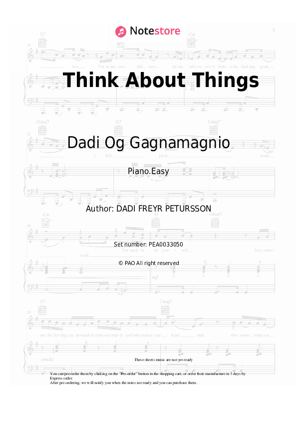Easy sheet music Dadi Og Gagnamagnio - Think About Things - Piano.Easy