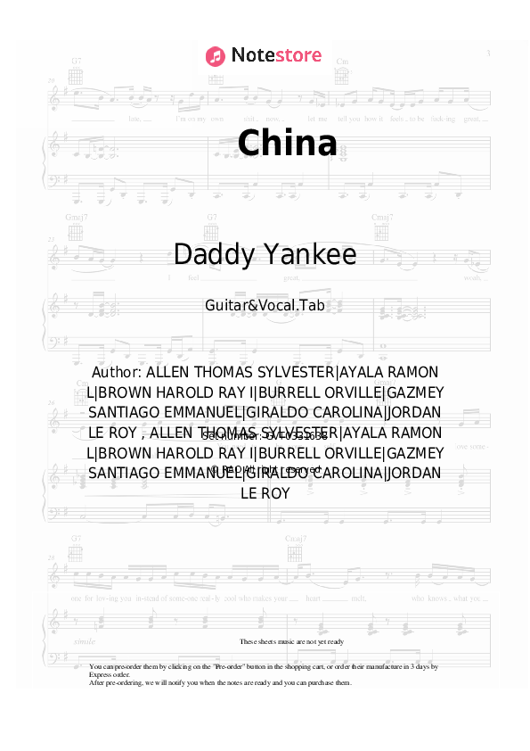 China - Daddy Yankee, J Balvin, Ozuna, Anuel AA, Karol G Chords and Voice - Guitar&Vocal.Tab