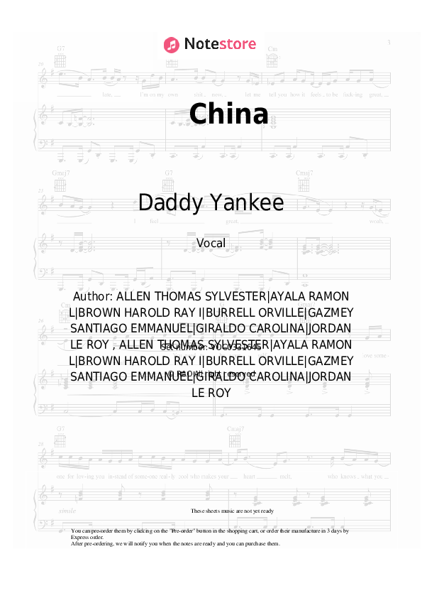 China - Daddy Yankee, J Balvin, Ozuna, Anuel AA, Karol G Vocal Sheet Music - Vocal