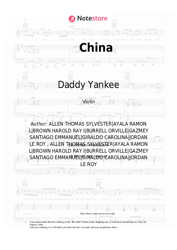 China - Daddy Yankee, J Balvin, Ozuna, Anuel AA, Karol G Violin Sheet Music - Violin