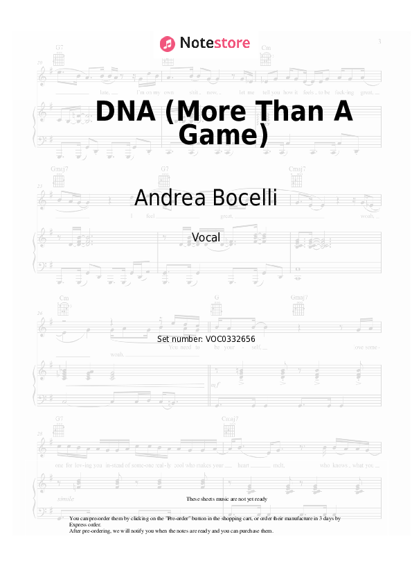 DNA (More Than A Game) - Andrea Bocelli, David Guetta, EJAE, Megan Thee Stallion Vocal Sheet Music - Vocal