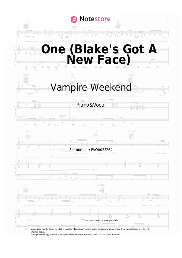 Sheet music with the voice part Vampire Weekend - One (Blake's Got A New Face) - Piano&Vocal