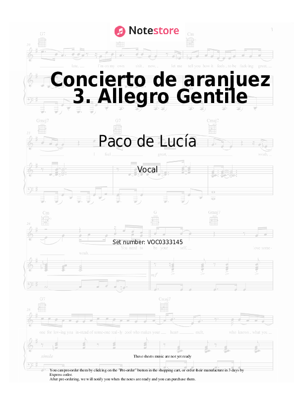 Concierto de aranjuez 3. Allegro Gentile - Paco de Lucía Vocal Sheet Music - Vocal