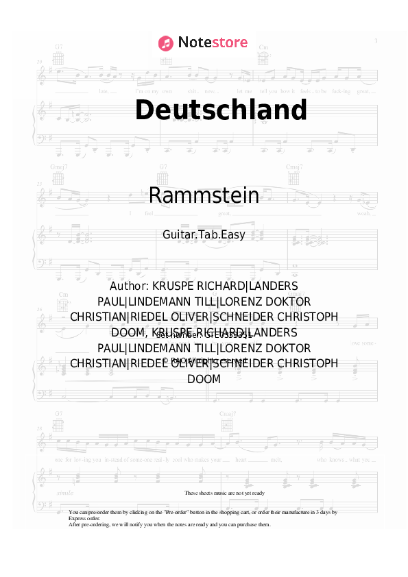 Deutschland - Rammstein Tabs Easy - Guitar.Tab.Easy