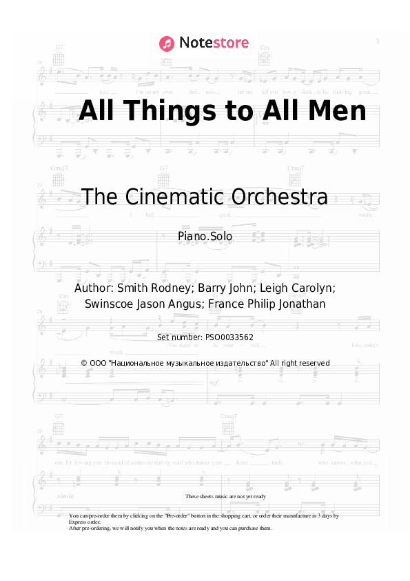 All Things to All Men - The Cinematic Orchestra Piano Sheet Music - Piano.Solo