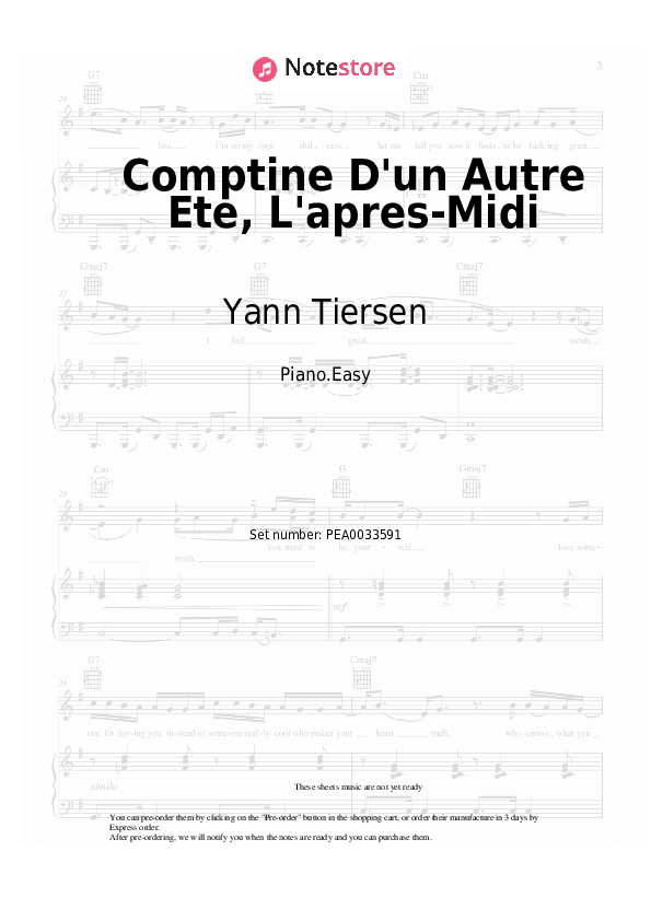 Comptine D'un Autre Ete, L'apres-Midi - Yann Tiersen Piano Sheet Music Easy - Piano.Easy