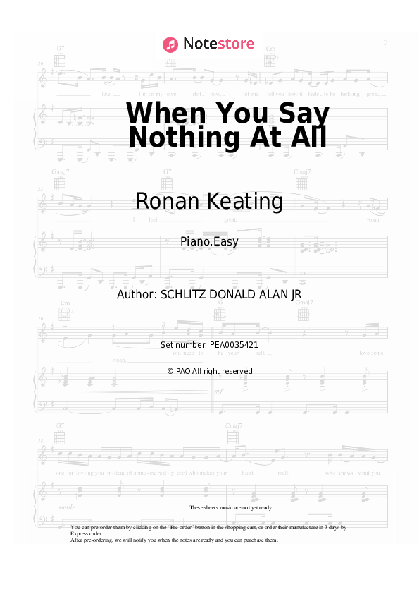 Easy sheet music Ronan Keating - When You Say Nothing At All - Piano.Easy