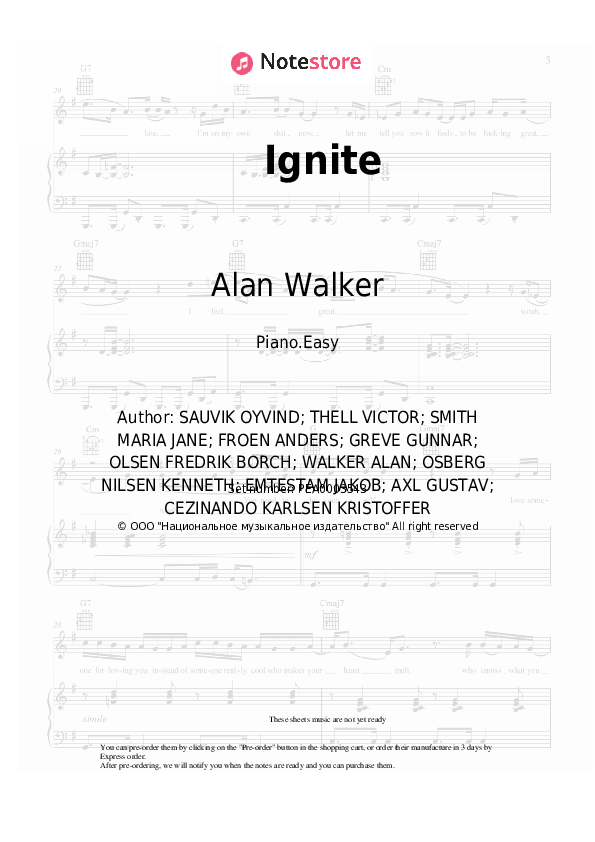 Easy sheet music K-391, Alan Walker - Ignite - Piano.Easy