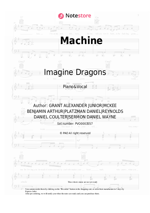 Sheet music with the voice part Imagine Dragons - Machine - Piano&Vocal