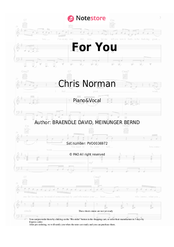 Sheet music with the voice part Chris Norman - For You - Piano&Vocal