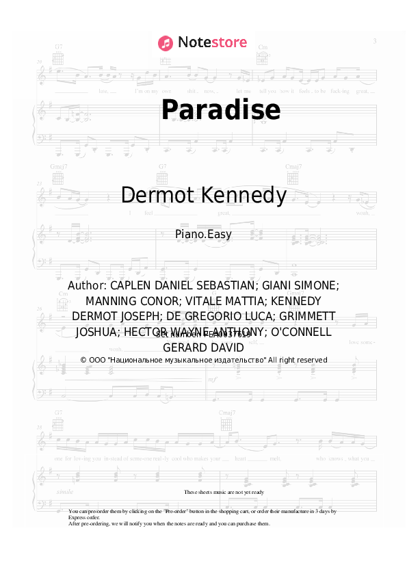 Easy sheet music Meduza, Dermot Kennedy - Paradise - Piano.Easy