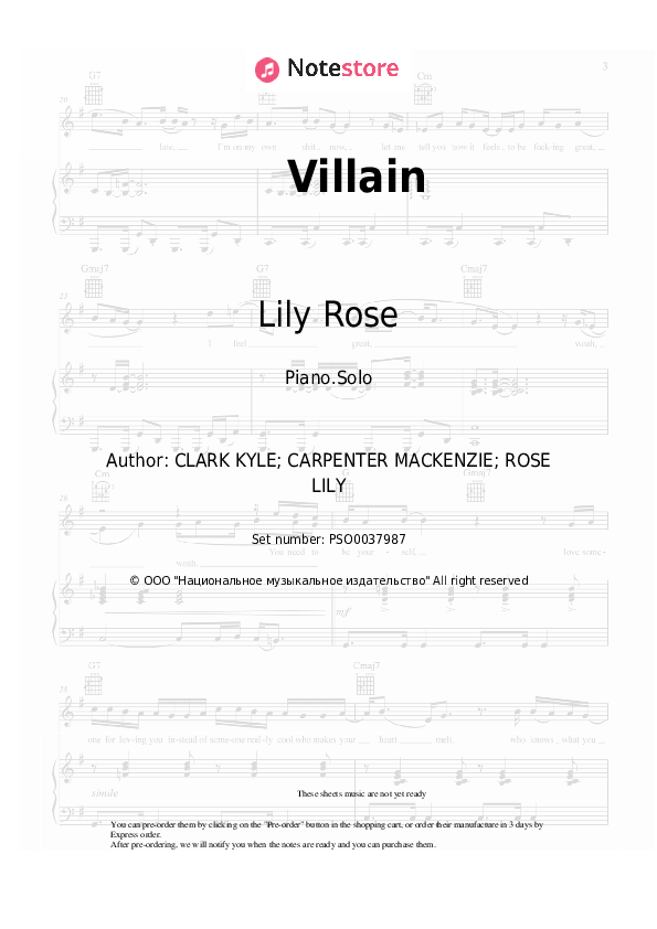Sheet music Lily Rose - Villain - Piano.Solo