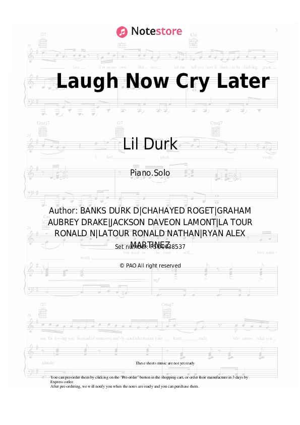 Drake, Lil Durk - Laugh Now Cry Later piano sheet music