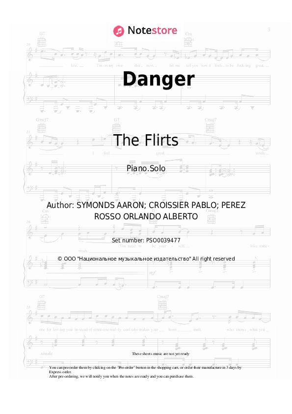 Danger - The Flirts Piano Sheet Music - Piano.Solo