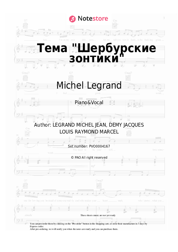 Sheet music with the voice part Michel Legrand - Les Parapluies de Cherbourg (thème) - Piano&Vocal