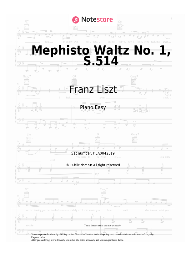 Easy sheet music Franz Liszt - Mephisto Waltz No. 1, S.514 - Piano.Easy
