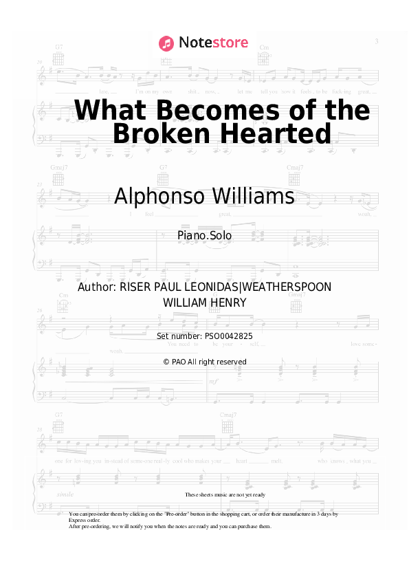 Sheet music Alphonso Williams - What Becomes of the Broken Hearted - Piano.Solo