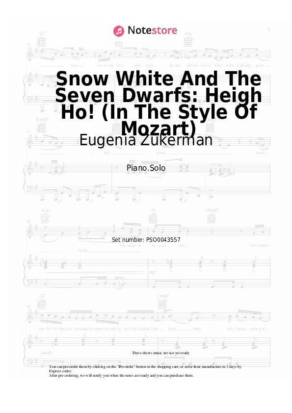 Sheet music Eugenia Zukerman - Snow White And The Seven Dwarfs: Heigh Ho! (In The Style Of Mozart) - Piano.Solo