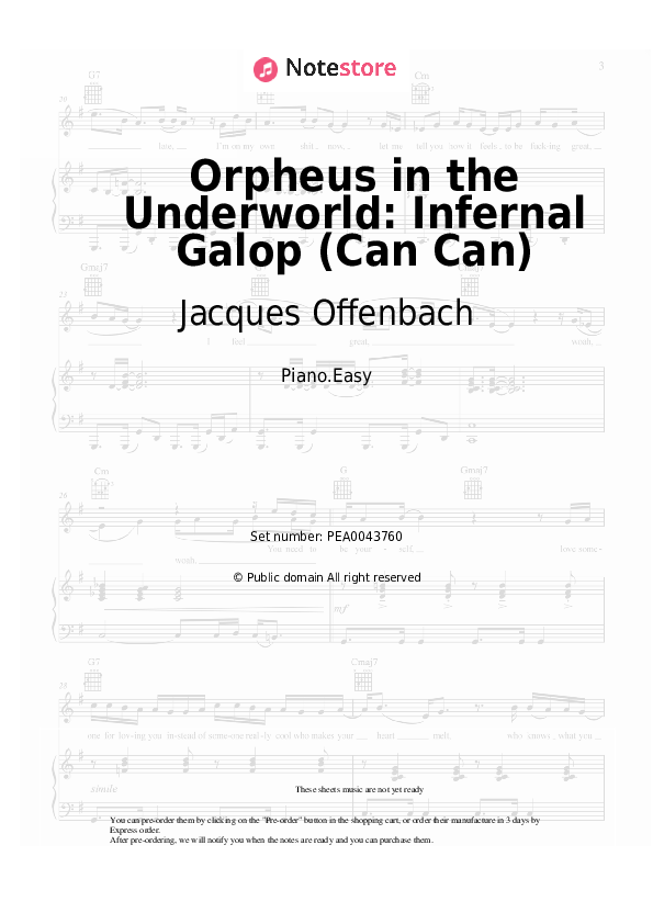 Easy sheet music Jacques Offenbach - Orpheus in the Underworld: Infernal Galop (Can Can) - Piano.Easy