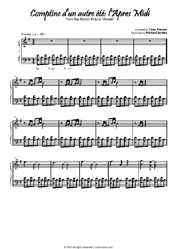 Yann Tiersen - Comptine autre ete piano sheet music