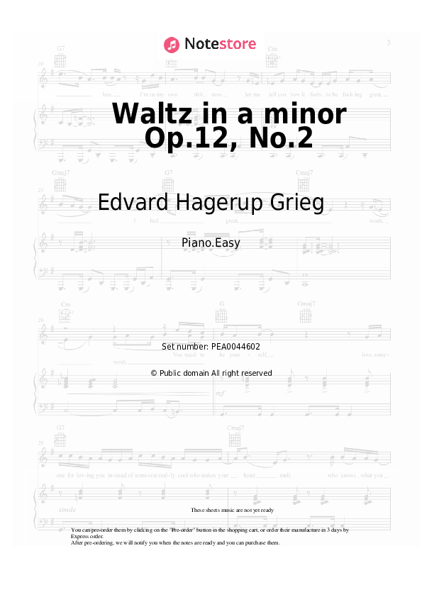 Easy sheet music Edvard Hagerup Grieg - Lyric Pieces, op.12. No. 2 Waltz - Piano.Easy