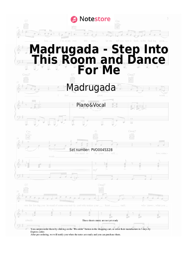 Sheet music with the voice part Madrugada - Madrugada - Step Into This Room and Dance For Me - Piano&Vocal