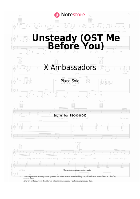 X Ambassadors - Unsteady (OST Me Before You) piano sheet music