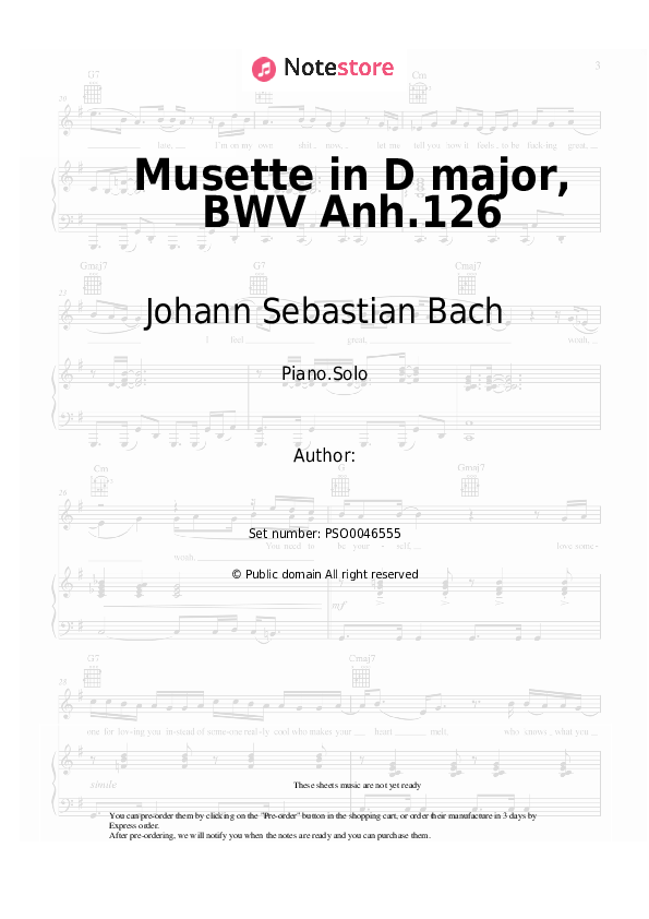 Sheet music Johann Sebastian Bach - Musette in D major, BWV Anh.126 - Piano.Solo