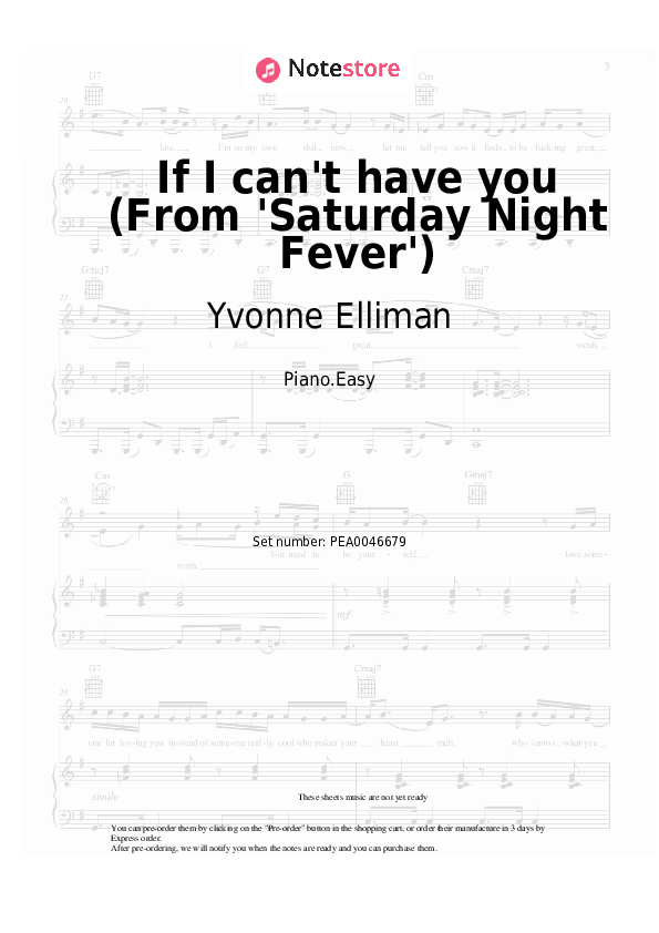 Easy sheet music Yvonne Elliman - If I can't have you (From 'Saturday Night Fever') - Piano.Easy