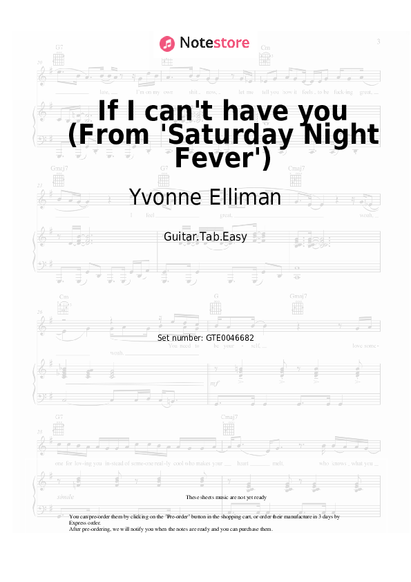 If I can't have you (From 'Saturday Night Fever') - Yvonne Elliman Tabs Easy - Guitar.Tab.Easy