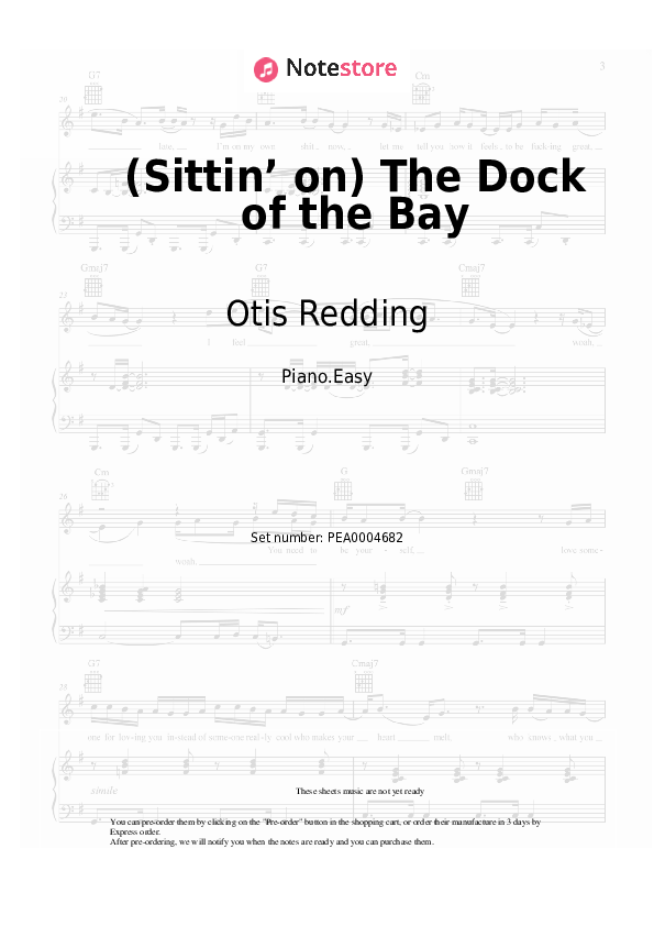 Easy sheet music Otis Redding - (Sittin’ on) The Dock of the Bay - Piano.Easy