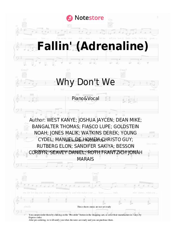 Sheet music with the voice part Why Don't We - Fallin' (Adrenaline) - Piano&Vocal