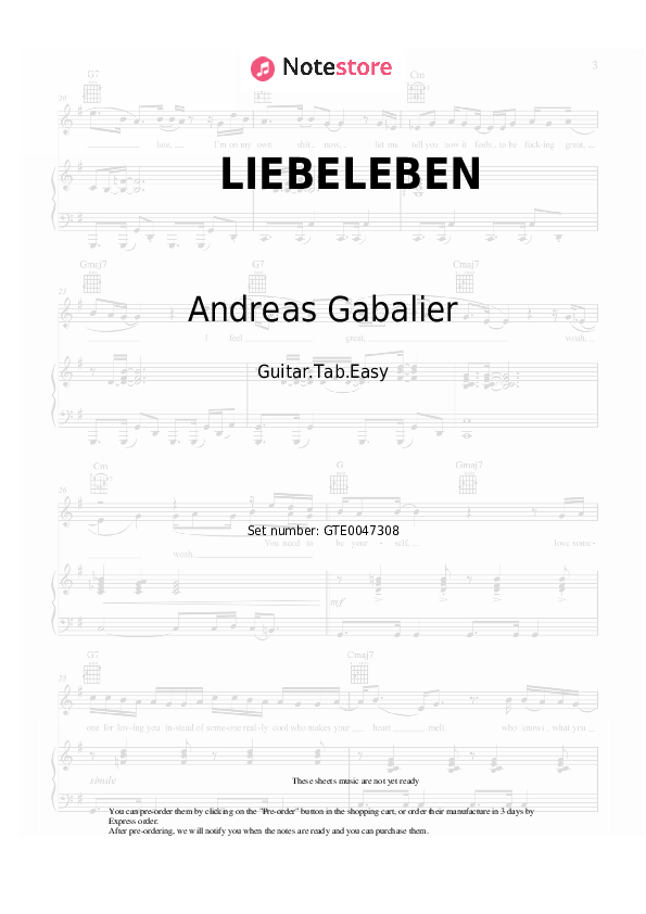 Easy Tabs Andreas Gabalier - LIEBELEBEN - Guitar.Tab.Easy
