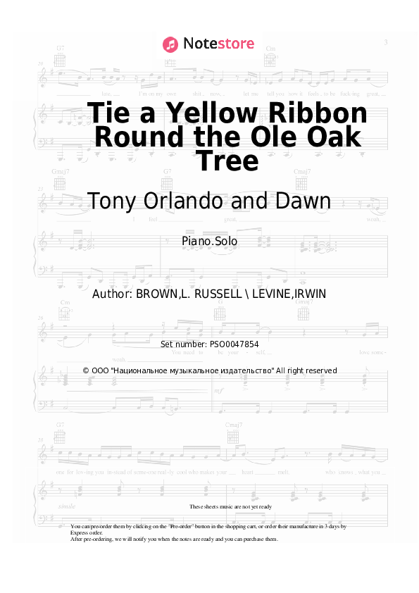 Sheet music Tony Orlando and Dawn - Tie a Yellow Ribbon Round the Ole Oak Tree - Piano.Solo