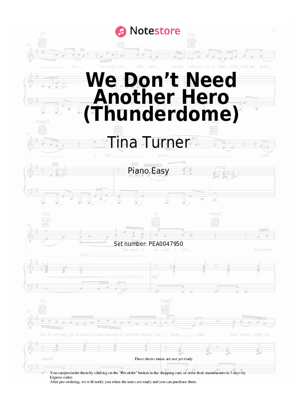 Easy sheet music Tina Turner - We Don’t Need Another Hero (Thunderdome) - Piano.Easy