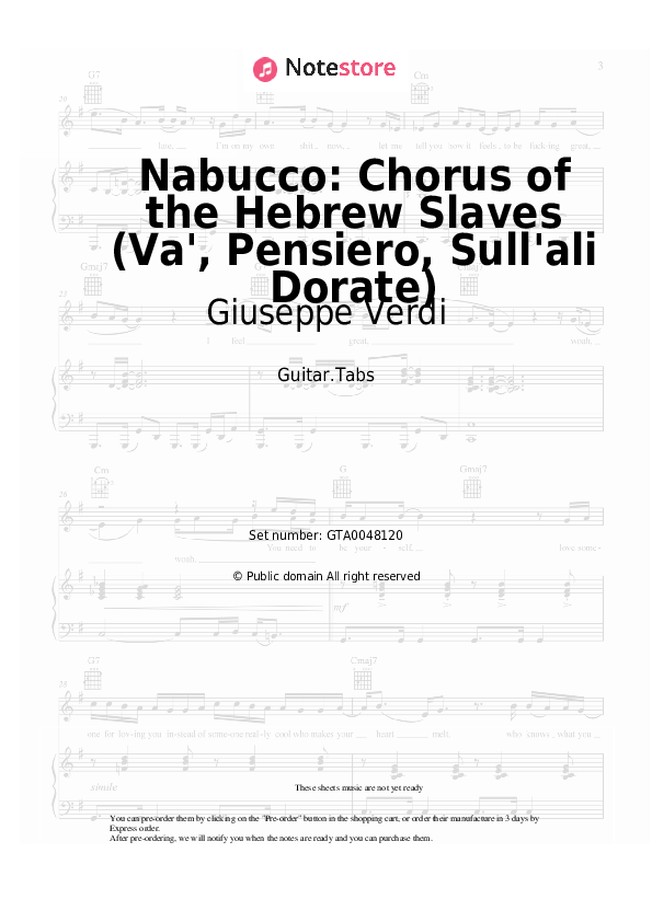 Tabs Giuseppe Verdi - Nabucco: Chorus of the Hebrew Slaves (Va', Pensiero, Sull'ali Dorate) - Guitar.Tabs
